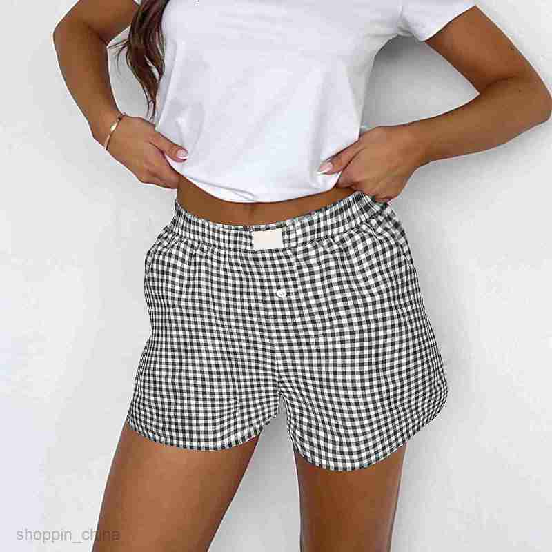 Women's Shorts Summer New Women's Casual Comfortable High Waist Loose Wide Leg Checkered Shorts