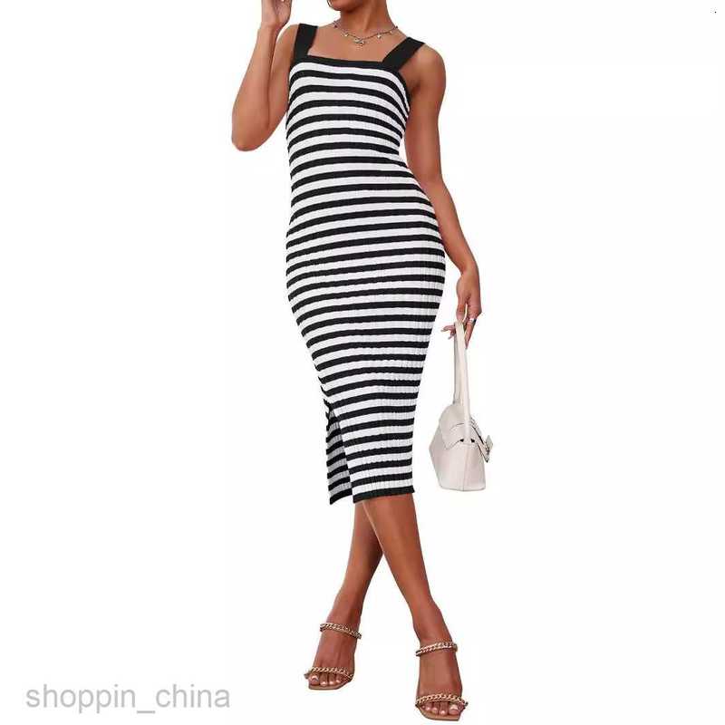Basic Casual Women Dresses Women's sleeveless suspender striped color blocking knitted sweater slim sexy buttocks wrapped dress