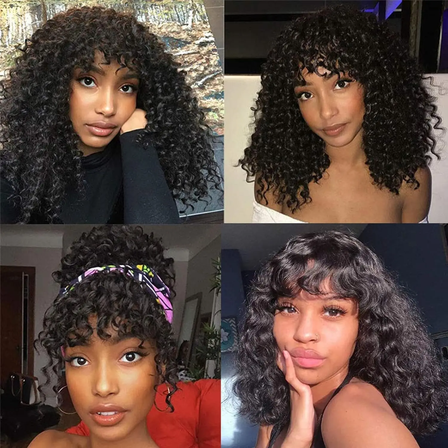180 Density Brazilian Short Kinky Curly Wigs with Bangs for Black Women Simulation Human Hair Wig Glueless Jerry Curly Synthetic Lace Front Wig