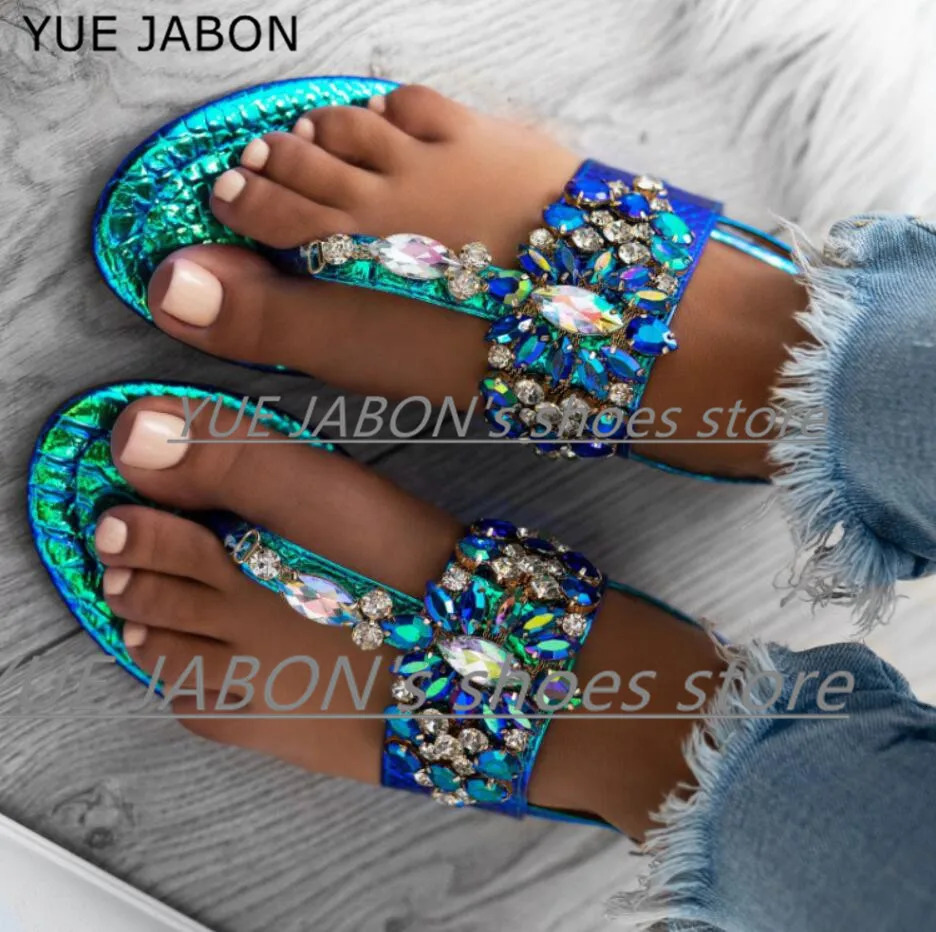 Womens sandals womens Rhinestone flat bottomed sandals thong pants crystal flip sandals 240615