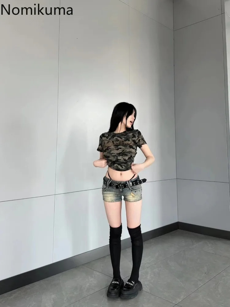 Cotton Tshirts Women Fashion Streetwear Camouflage Crop Tops Ropa Mujer Short Sleeve Oneck Tees Vintage Y2k Tshirt 27v910 240601