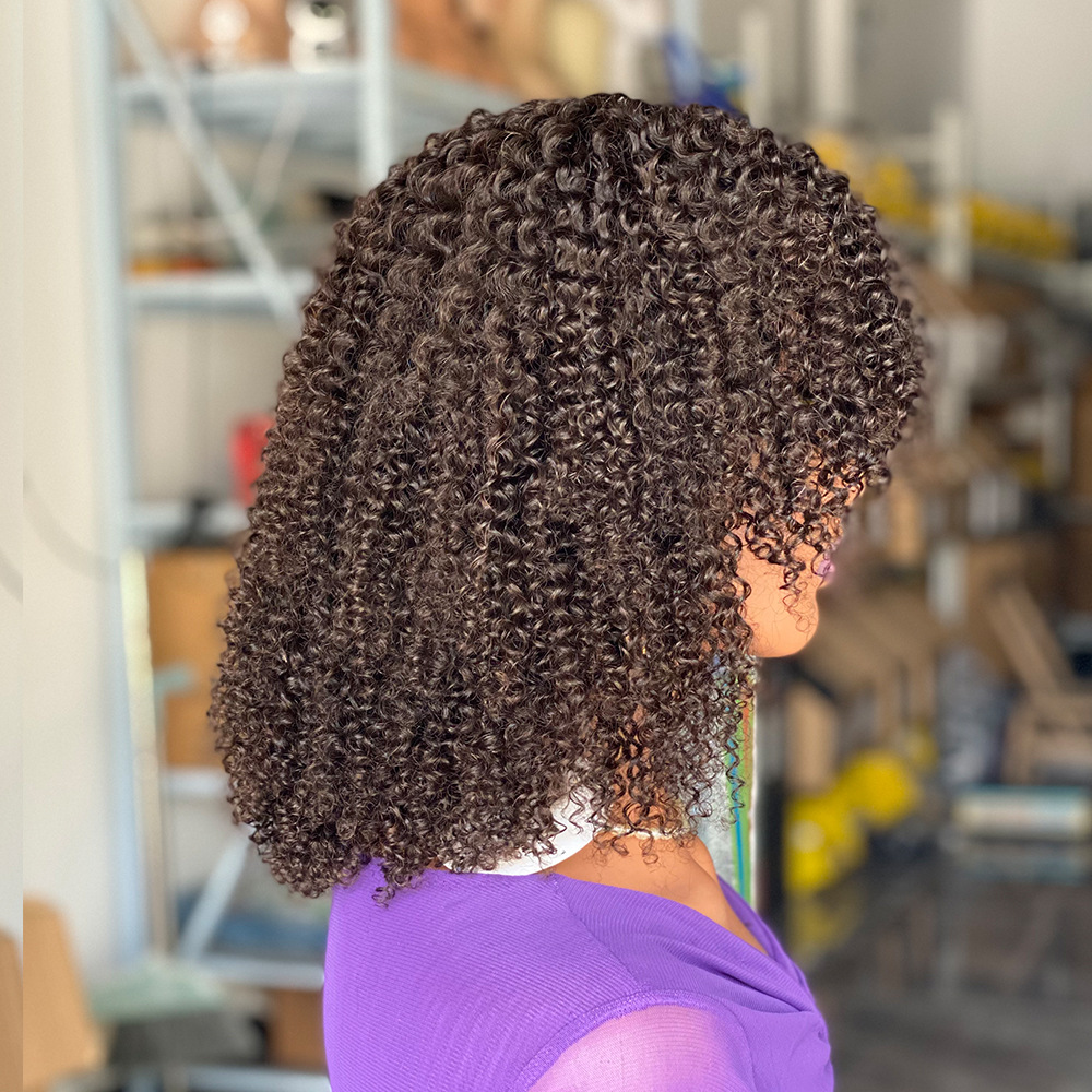Curly Fringe Human Hair Wigs With Bangs 180 Density Glueless None Lace Hair With Bangs Natural Black Brazilian Women Wigs