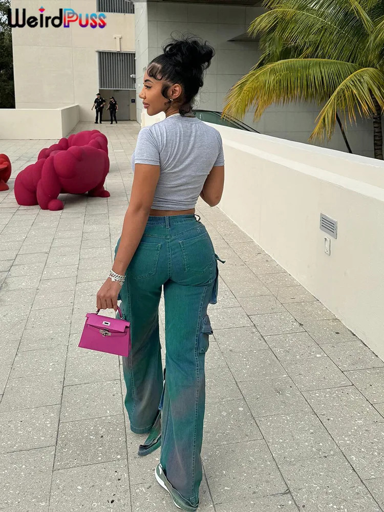 Weird Puss Letter Print TShirt Women Summer Casual Short Sleeve Knot Crop Tops Wild Streetwear Basic Stretch Soft Tees 240601