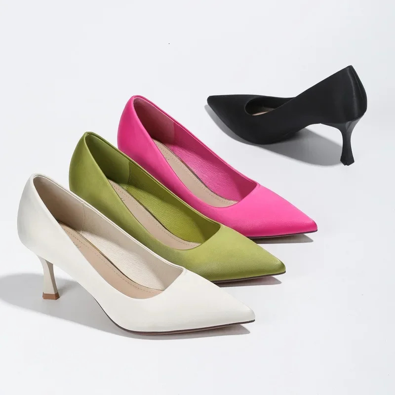 2024 Women 7.5cm High Heels Prom Pumps Lady Sexy Satin Nightclub High Heels Female Fashion Concise Pointed Toe Shallow Shoes 240615
