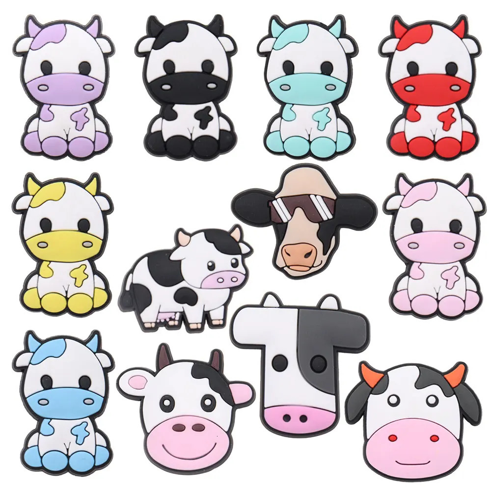 Mix 50 pieces of PVC cartoon colored animal cow series shoe talisman accessories with chlorine buckle decoration DIY wristbands for children and boys 