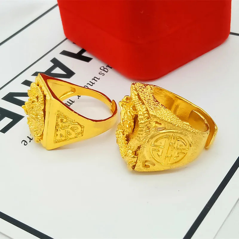 Genuine 999 Gold Color Dragon Ring for Men Bro Thick Gift Adjustable Rings Jewelry Gifts Accessories Oro De 24 K 240517