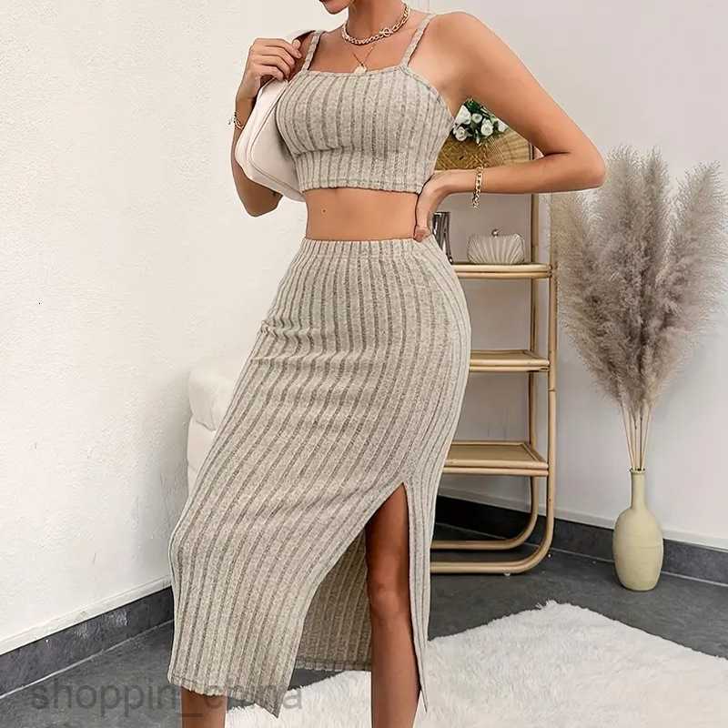 Two Piece Dress Sets Fashionable and Sexy Open Waist Suspended Tank Top Temperament Split Slim Long Dress Two Piece Set