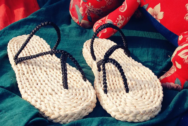 Shoes cos props flip slider Valentines corn leather woven striped sandals Casual shoes Mens sandals Summer 240615