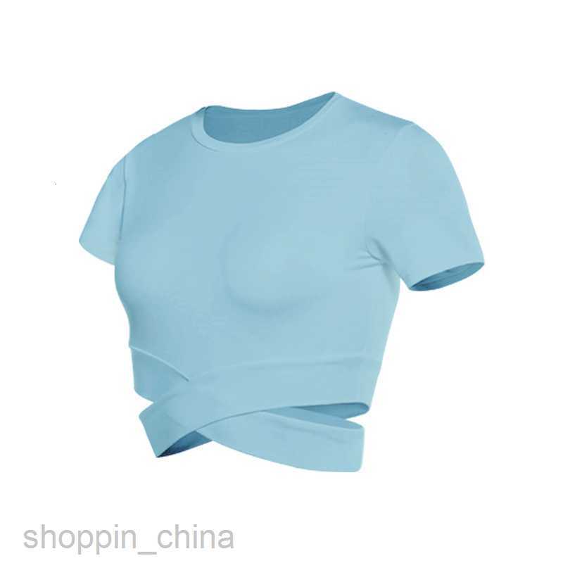 Women's T Shirt Women's sports slim cross T-shirt sports fitness top open navel Yoga suit running short sleeve tees