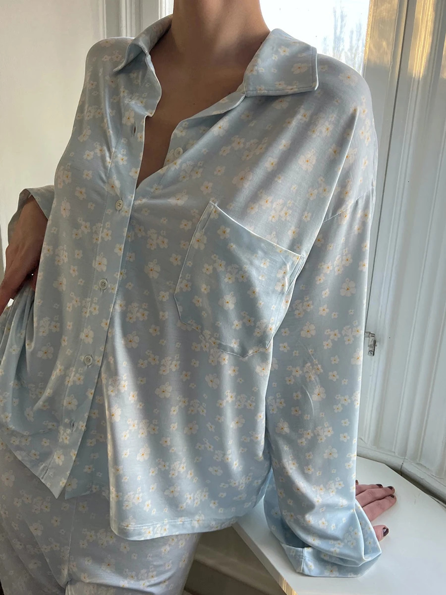 Pajama Set for Women Causal Print Sleepwear Loungewear 2 Piece Djerf Avenue Pajamas 240601