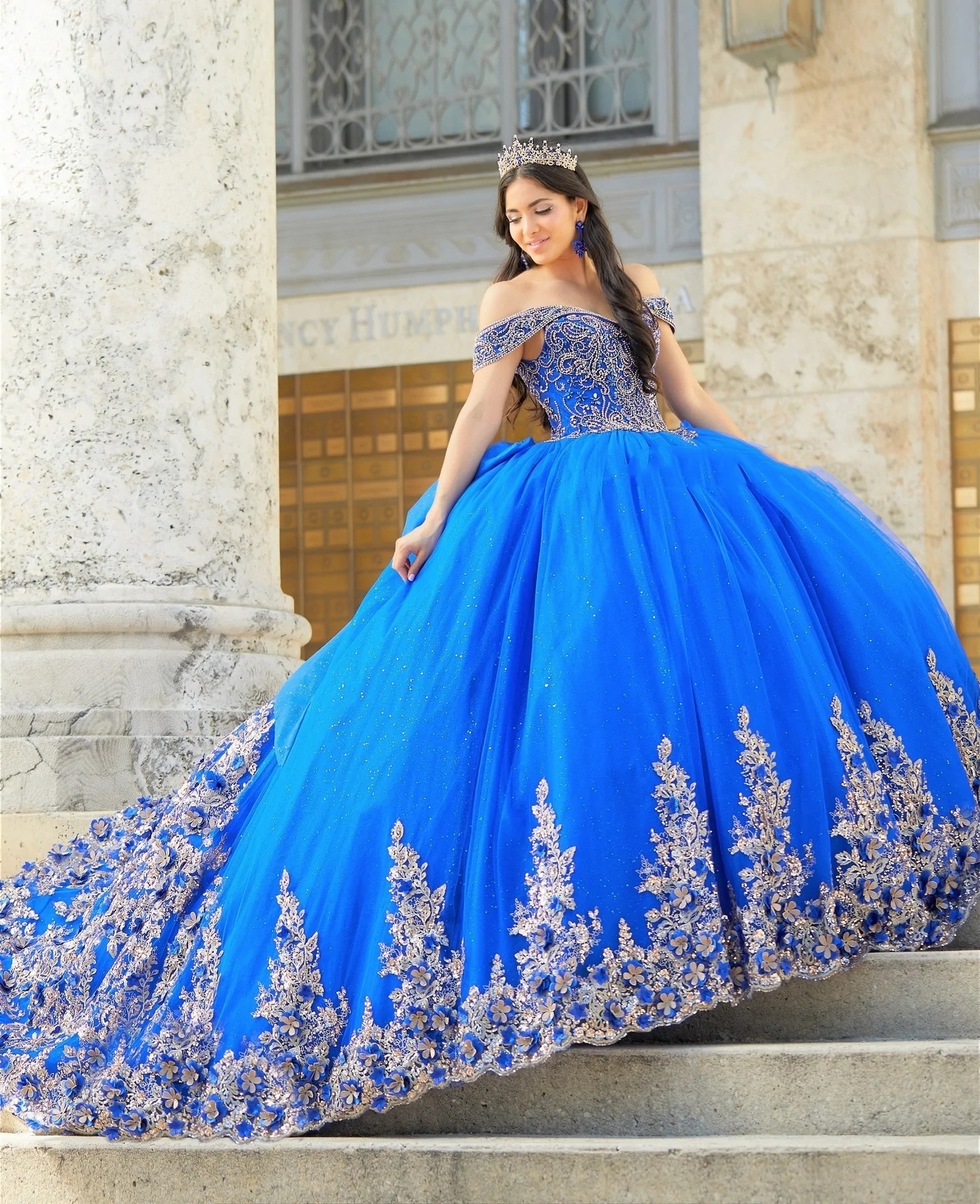Royal Blue Mexican Quinceanera Dresses Ball Gown Off The Shoulder Tulle Lace Beaded Puffy Charro Sweet 16 Dresses 15 Anos
