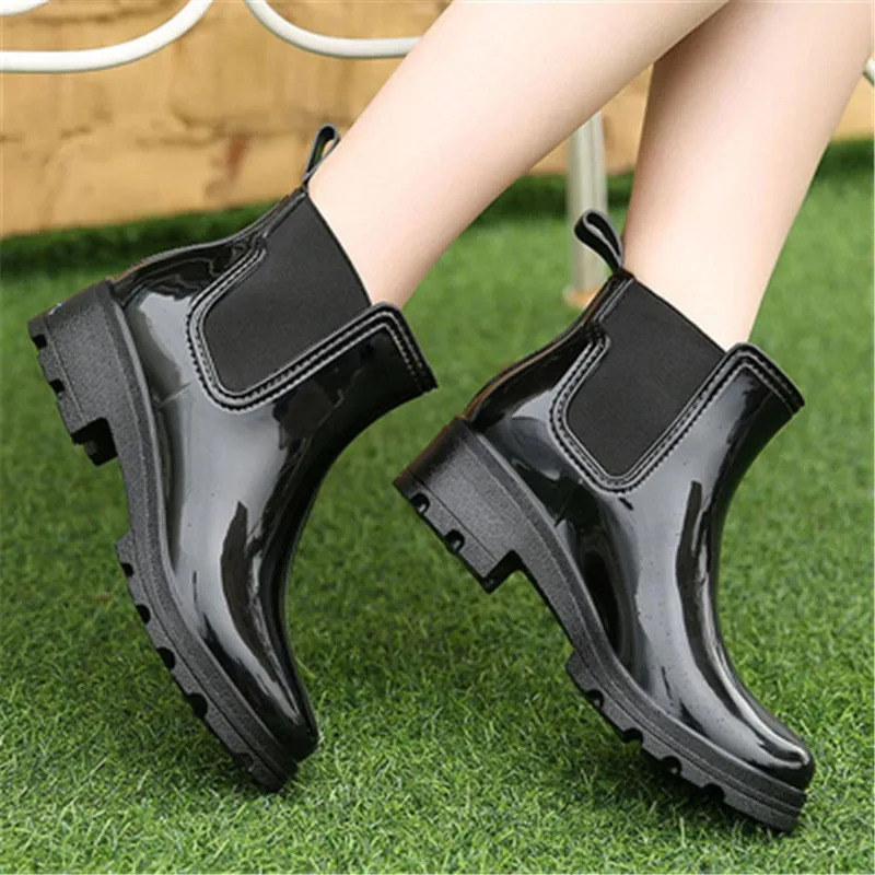 Womens rain boots rubber ankle boots womens waterproof and non slip womens casual rain boots black red blue Chelsea boots 240614