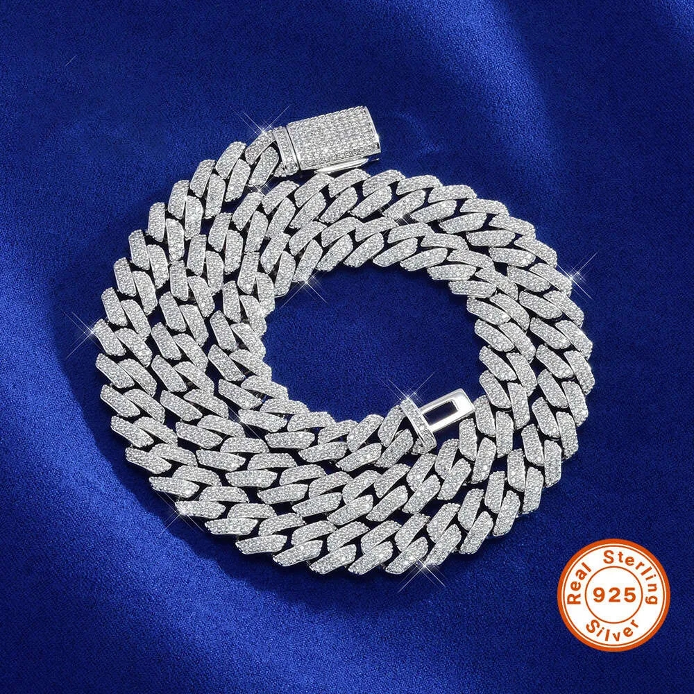 moissanite necklace Hip Hop Jewelry 925 Sterling Silver 14mm gold Sterling Silve Chain For Men necklace miami cuban link chain necklaces