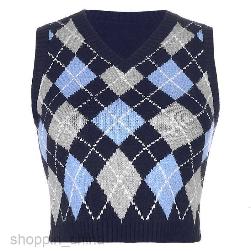 Women's T Shirt Autumn new women's solid color Plaid folding sweater sleeveless V-neck knitted vest tees