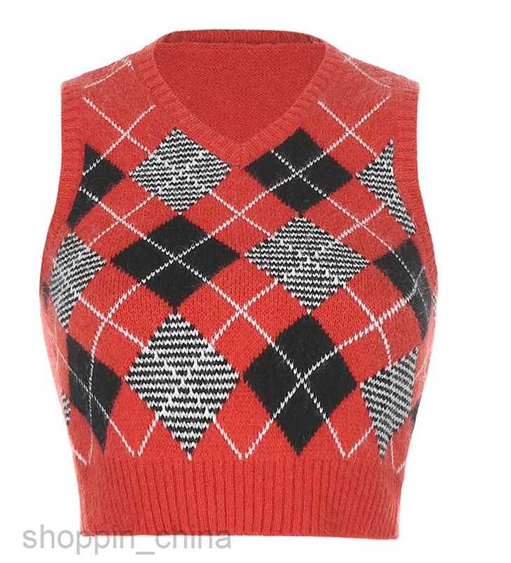 Women's T Shirt Autumn new women's solid color Plaid folding sweater sleeveless V-neck knitted vest tees