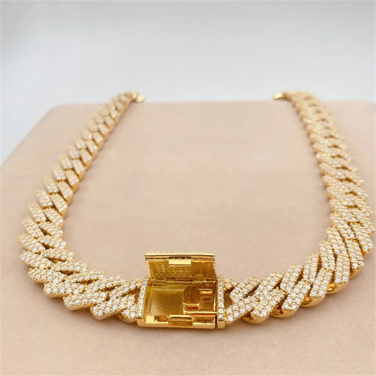 moissanite necklace Hip Hop Jewelry 925 Sterling Silver 14mm gold Sterling Silve Chain For Men necklace miami cuban link chain necklaces