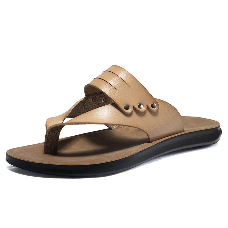 Summer Mens Casual PU Leather Flip Slippers Flat Outer Slippers 47 Chanclas Hombre Direct 240615