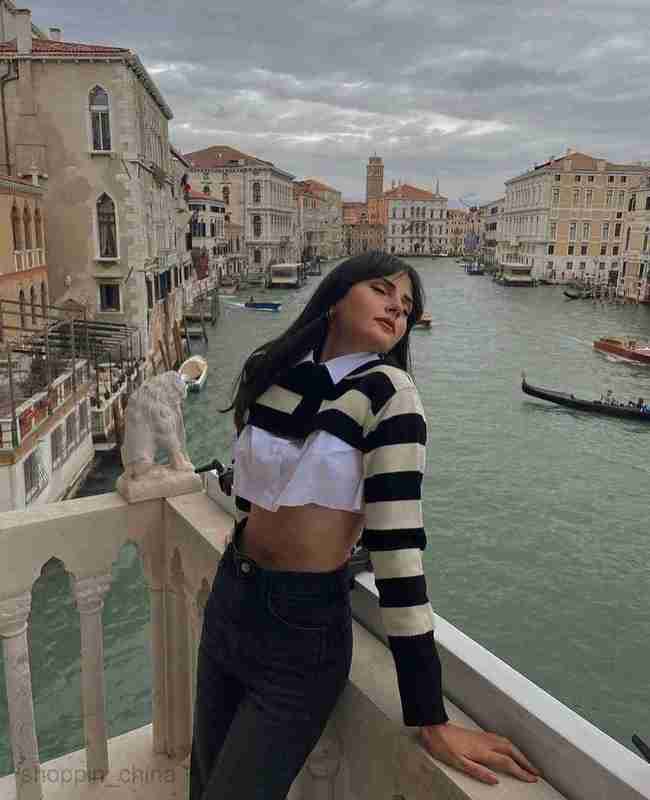 Women's Sweaters Spring and Autumn Y2K Long Sleeve Stripe Open navel Knitted Top Casual Coat Single breasted Shawl Top Women