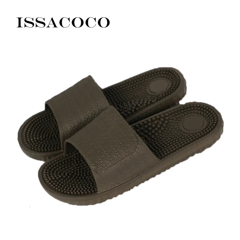 ISSACOCO Mens Flat Indoor Massage Slide Mens Home Anti slip Massage Slide Zapatos Hombre Beach Flip Slide Mens Slide 240615