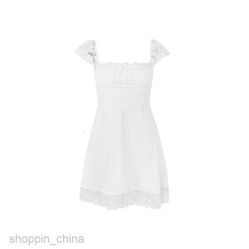 Basic Casual Women Dresses Women's summer new lace square neck suspender dress slim backless white dress