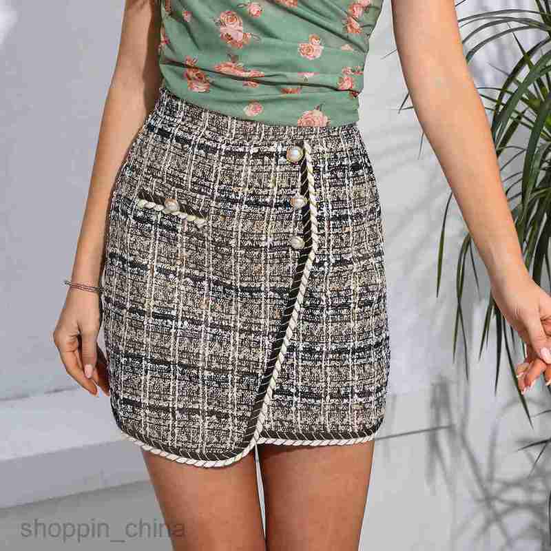 fashion women Skirts Spring and Autumn Checkered Buckle High Waist Wrap Hip Half Skirt Irregular Skirt PG168