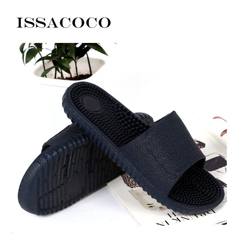 ISSACOCO Mens Flat Indoor Massage Slide Mens Home Anti slip Massage Slide Zapatos Hombre Beach Flip Slide Mens Slide 240615