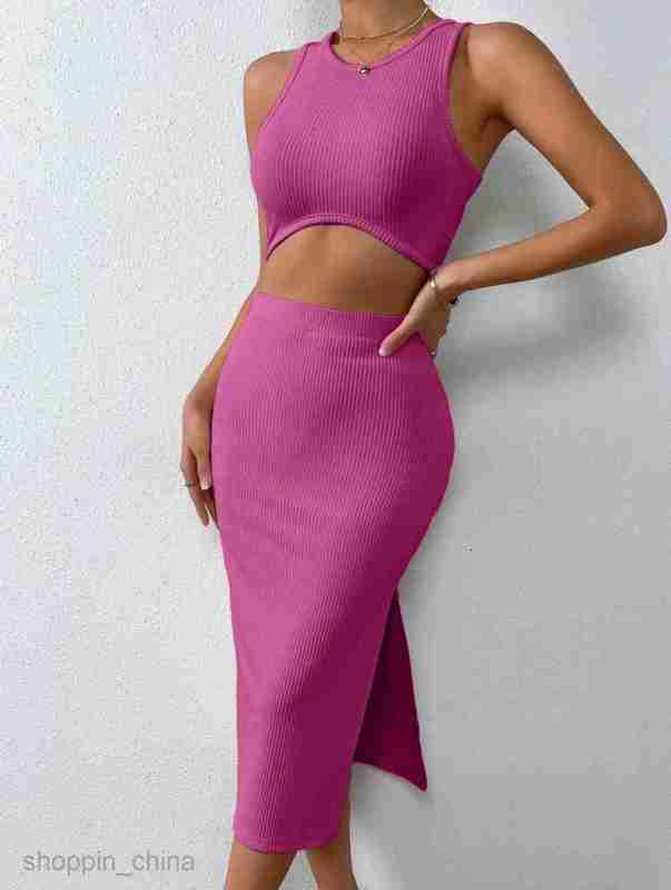 Two Piece Dress Sets New Women's Slim Knitted Wrapped Hip Skirt Style Two Piece Set Autumn waist One Step Skirt