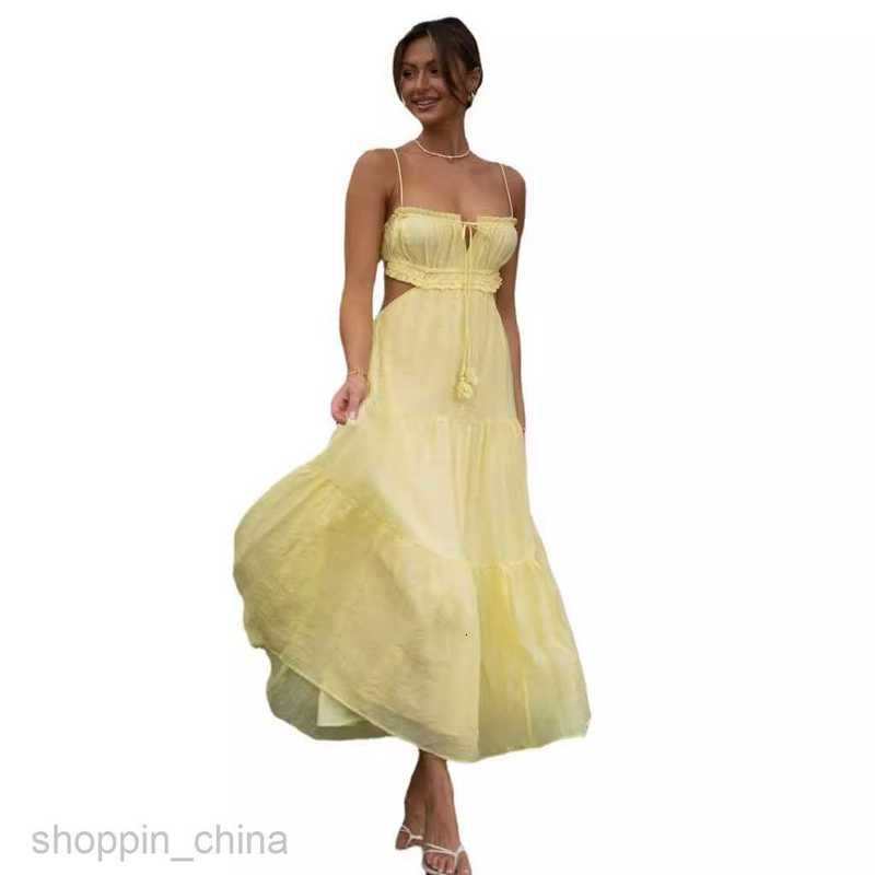 Basic Casual Women Dresses Summer new women's fashion temperament suspender sexy hollow out long skirt backless patchwork large hem dress