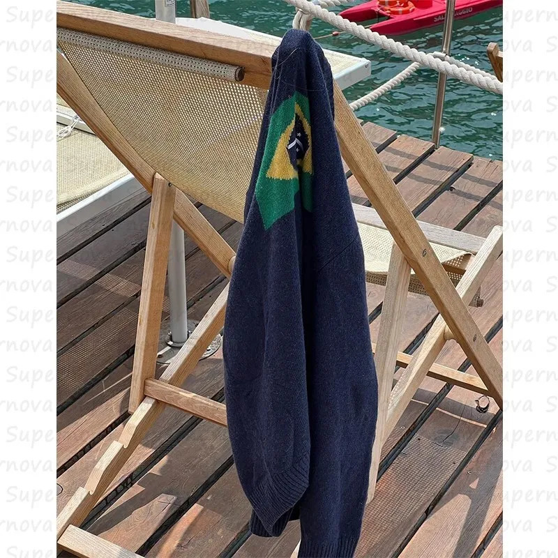 fashionable womens sweater top 90s retro Brazilian sports aesthetics Harajuku sweater oversized Y2K sweater clothing 240604