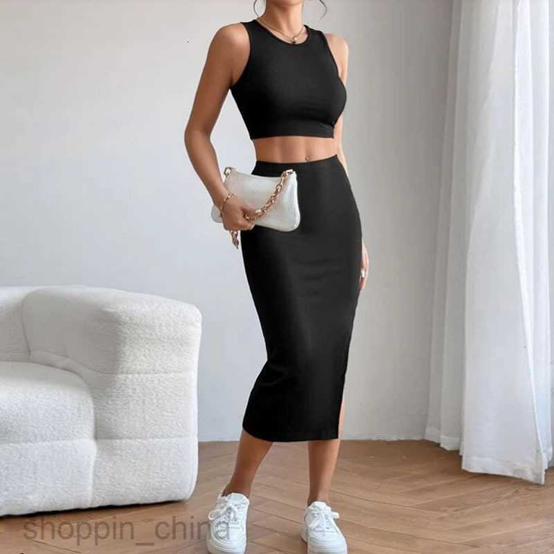 Two Piece Dress Sets Women's sexy suit Crop Tank Top&Split Thigh Skirt