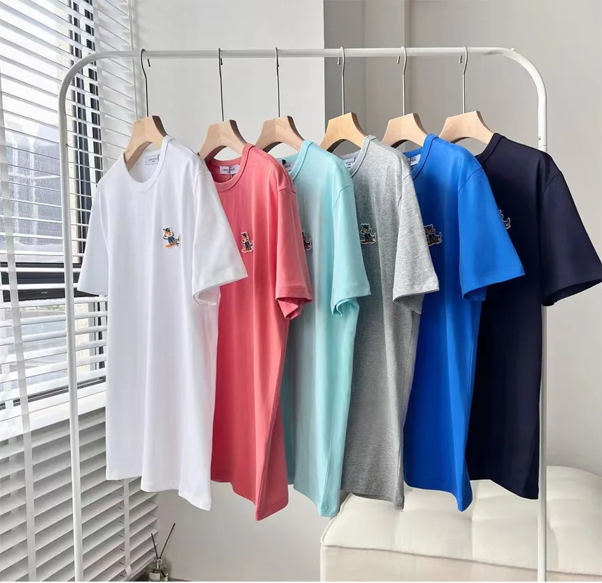 Spring M Family Hooded Fox Embroidery Couple Style Combed Cotton Round Neck Short Sleeve Versatile Straight Tshirt 240601