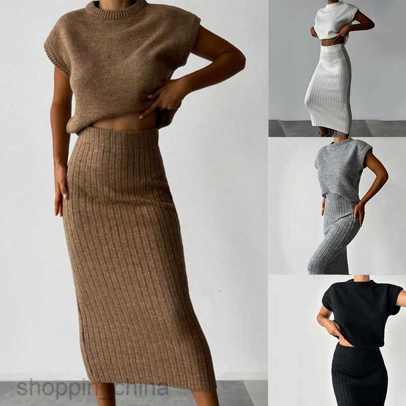 Two Piece Dress Sets New Women's Sleeveless Top Slim Long Skirt Bottom Women's Autumn/Winter Fashion Solid Color Set