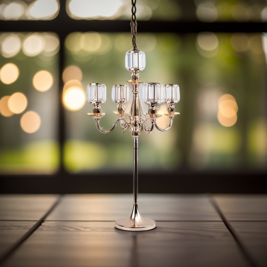 Retro Candlestick 5 Heads Metal Iron Candle Holder Acrylic Candelabrum For Centerpiece Wedding Decoration Ornaments XJ260305