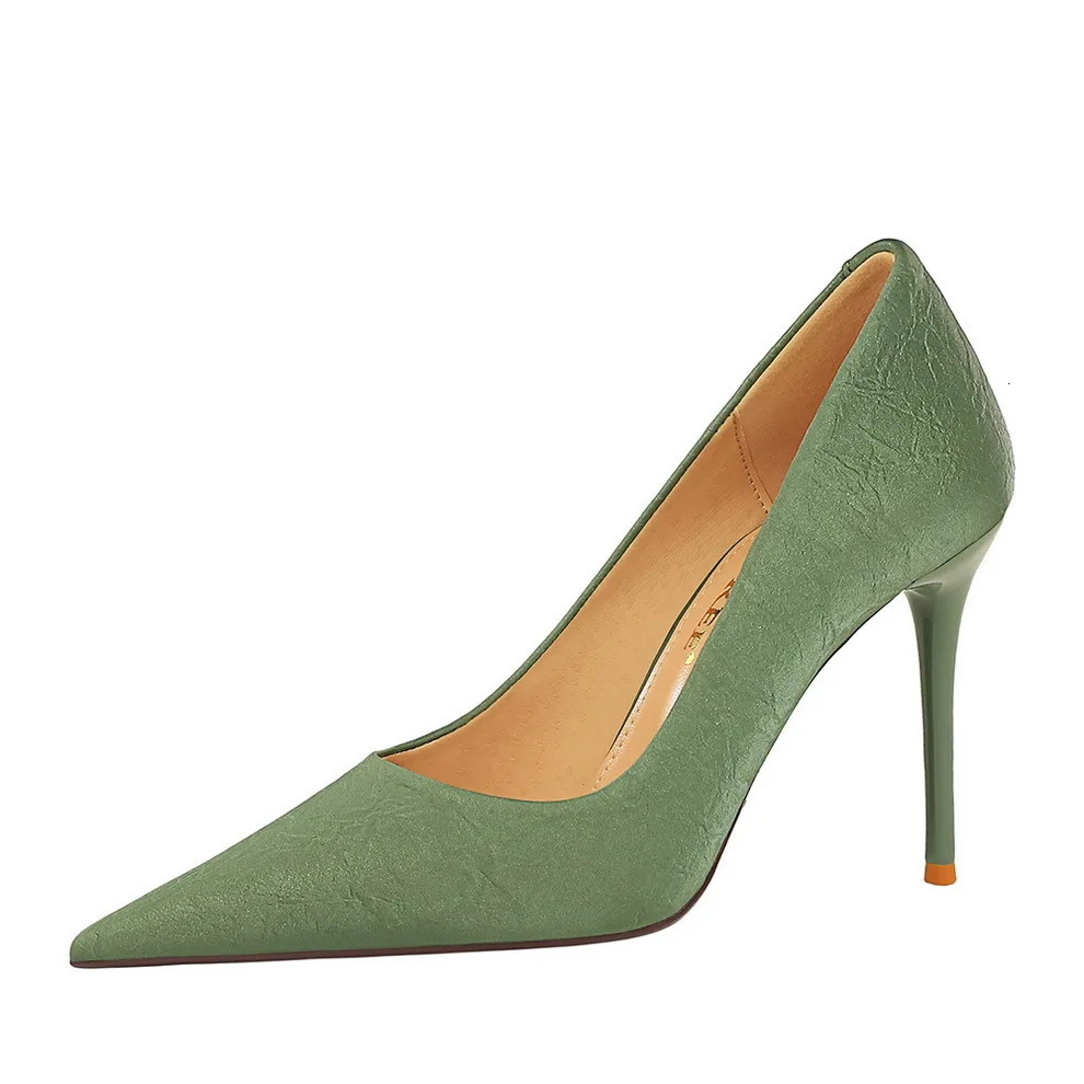 Korean Version Women High Heels Pumps Wedding Bridal Green Silk Heels Evening Party Beige Black Mid Low Heels Vintage 7239-2 240615