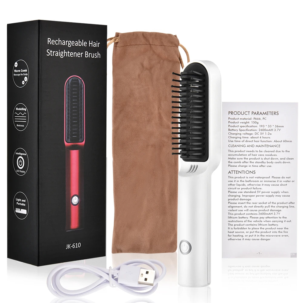 Wireless Hair Straightener Curler Comb USB Rechargeable Multi-function Anti-Scald Negative Ion Hair Straightener Fast Smoothing