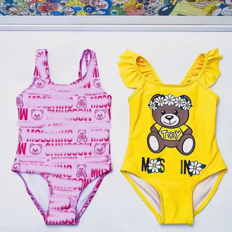 Designer Childrens Printed Bear Swimsuit For Girl Summer Girls Swimwear Set Fashion 100% Cotton Clothes New Kids Swimsuits AYG246152F
