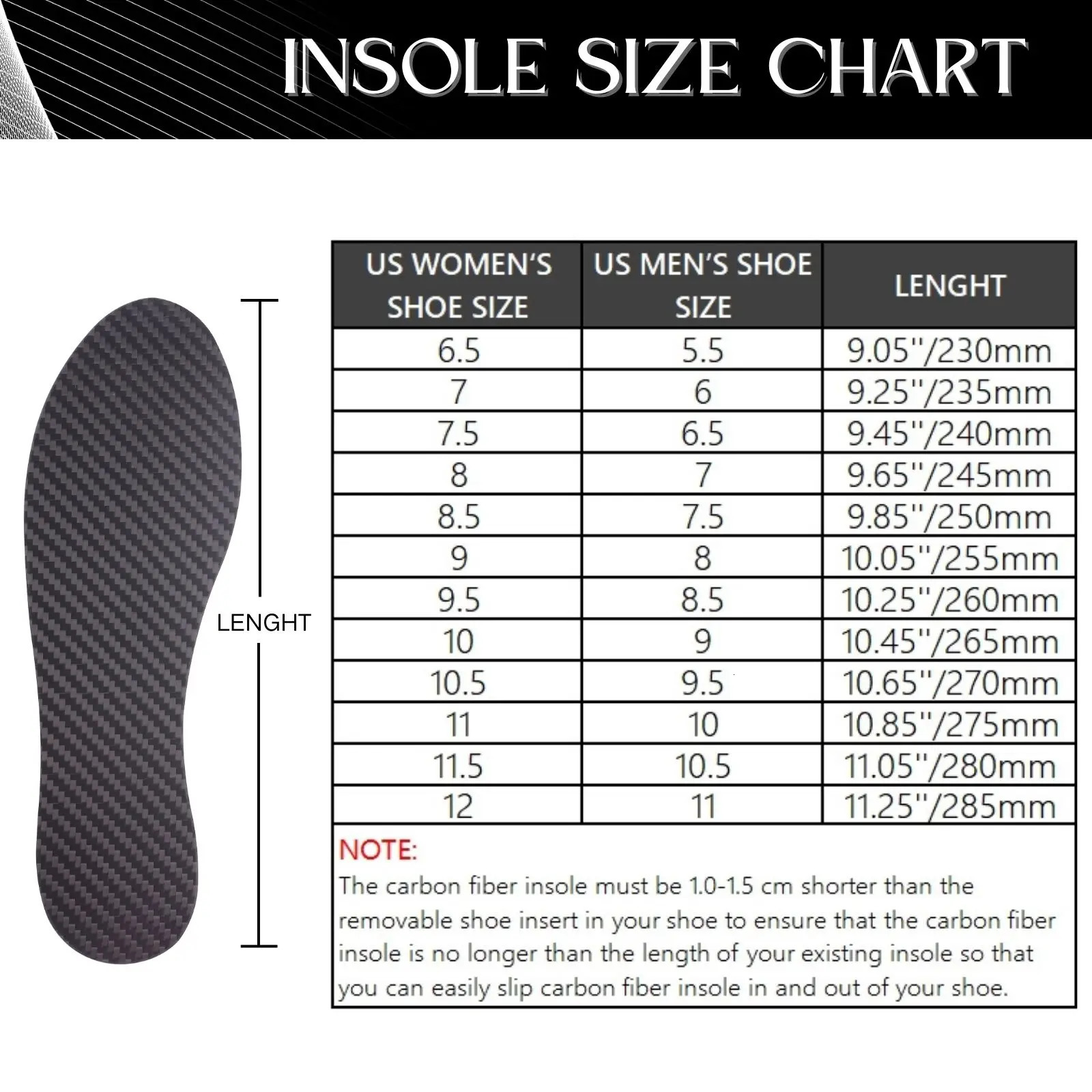1 Pair Carbon Fiber Insole and Shock-absorbing Insole Foot Fractures Hallux Rigidus and Limitus Rigid Shoe Insert for Sports 240615