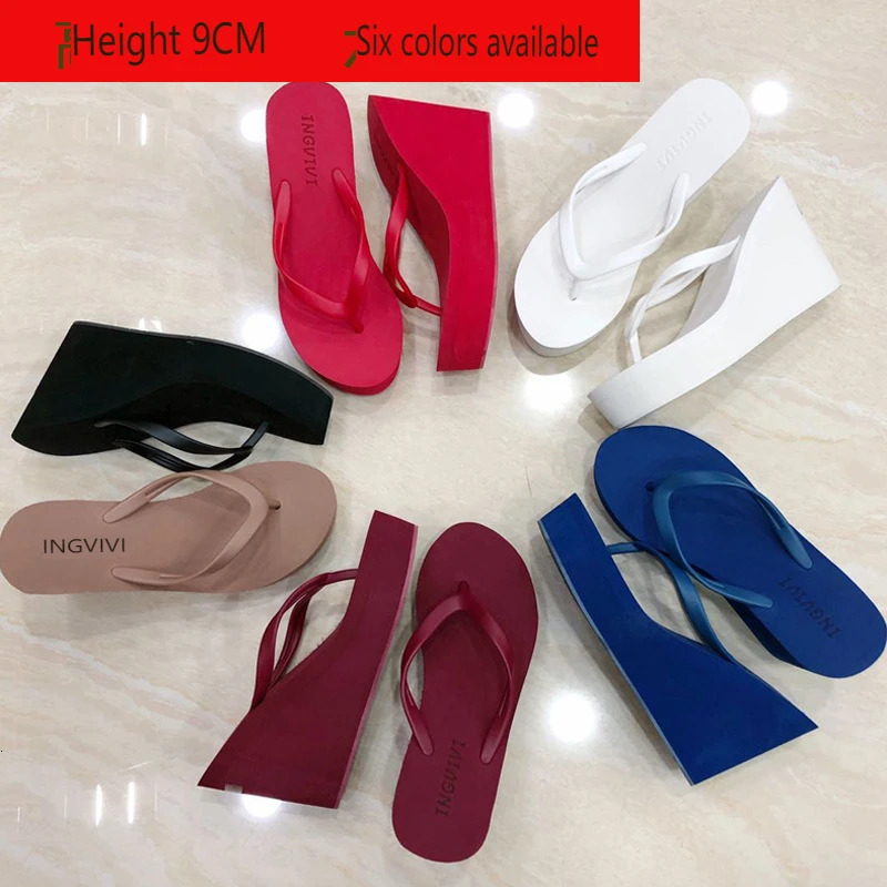 EOFK Women Flip Flops Wedges Comfort Summer Platform Slippers Outdoor Concise Beach High Heel 9cm Casual Slides 240615