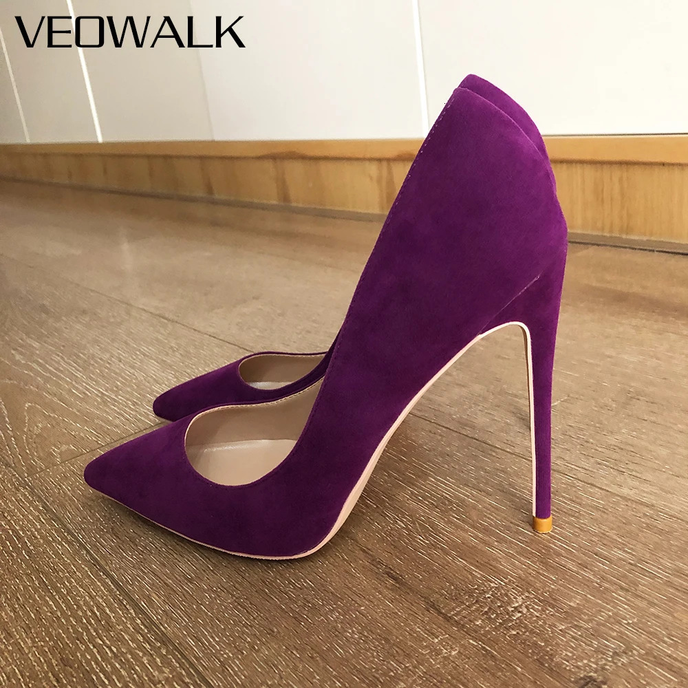 Veowalk Deep Purple Women Flock Fabric Pointed Toe Elegant Stiletto Pumps Classic High Heel Shoes 8cm 10cm 12cm Color Customize 240615