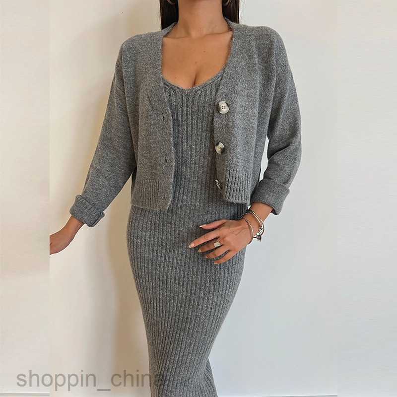 Basic Casual Women Dresses New Women's Fashion Sexy Sling Dress Two Piece Set Temperament Wrap Hip Long Dress Long sleeved Coat Set