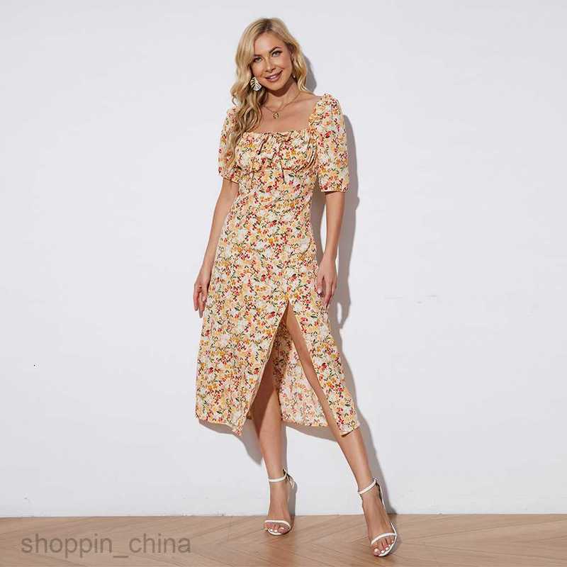 Basic Casual Women Dresses Women's square neck casual print holiday tea break dress for women JR2276