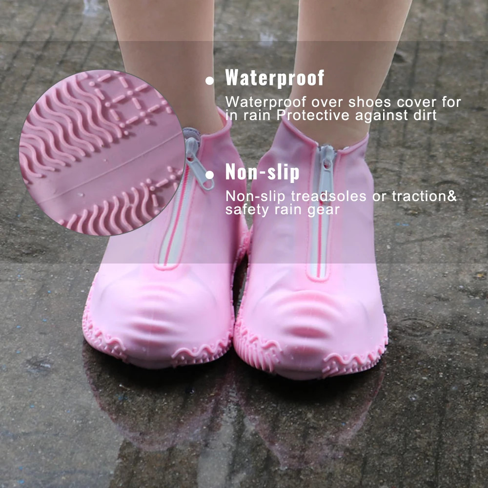 waterproof shoe cover for rain boots unisex outdoor solid anti slip and wear-resistant reusable zipper silicone shoe cover 240615