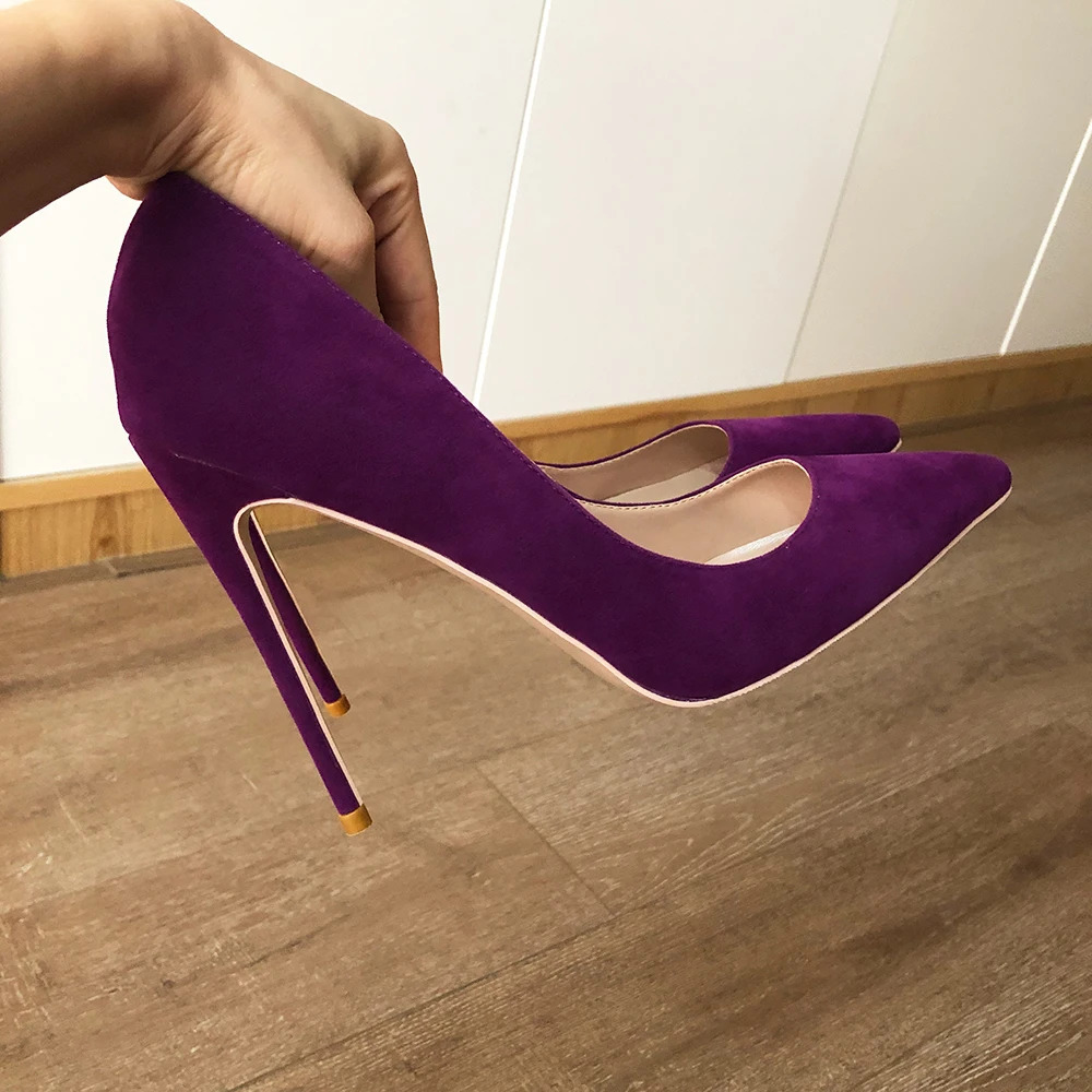 Veowalk Deep Purple Women Flock Fabric Pointed Toe Elegant Stiletto Pumps Classic High Heel Shoes 8cm 10cm 12cm Color Customize 240615