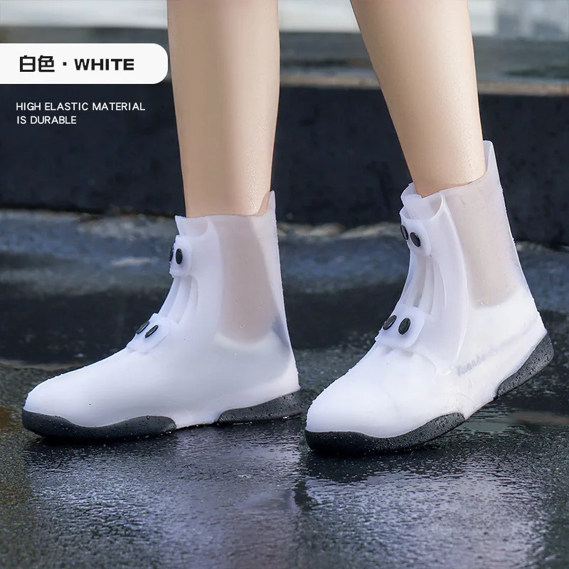 Reusable waterproof rain shoe covers washable rain shoe covers non slip shoe covers with buttons white durable accessories 240615