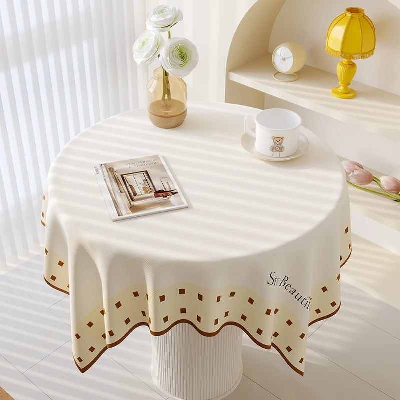 Solid Color Simple Modern Plush Round Coffee Table Cloth, Dining Table Cover EE5W01