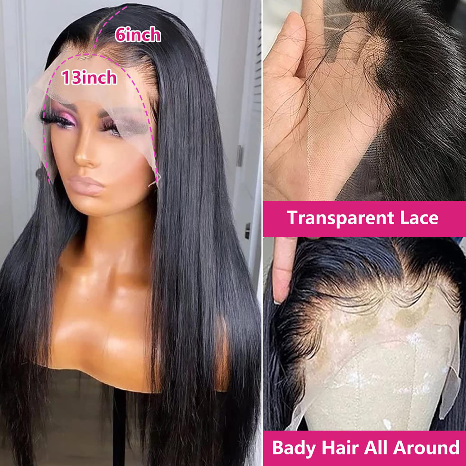 Straight Lace Front Wig Brazilian Virgin Human Hair 4x4 5x5 6x6 7x7 13x4 13x6 360 Full Lace Wigs for Women Natural Black Color Pre-Plucked Natural Hai