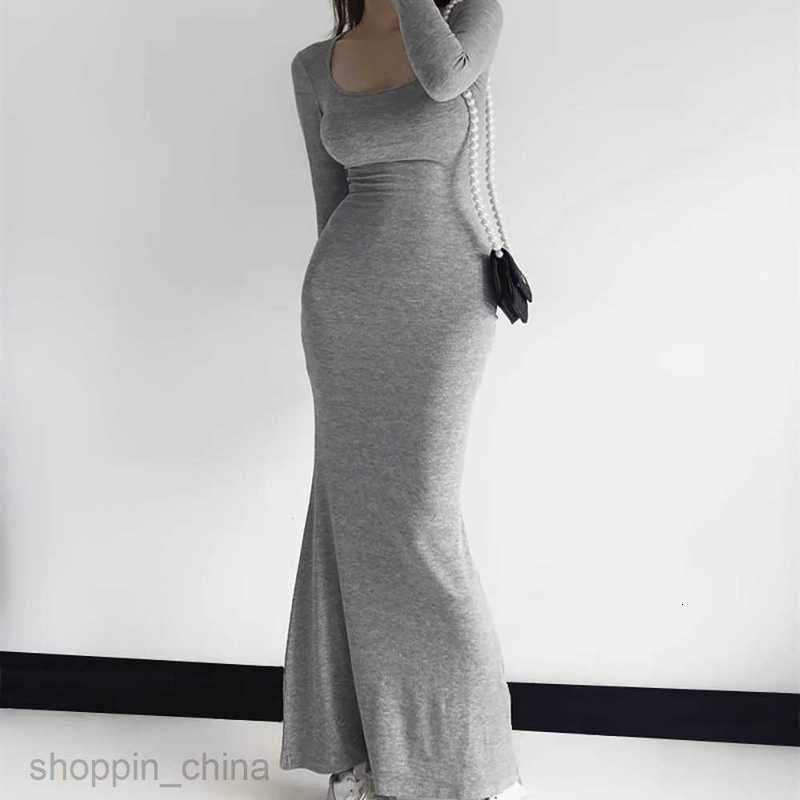 Basic Casual Women Dresses Spring and Autumn New Square Neck Solid Color Slim Sexy Long sleeved Dress for Women PG486