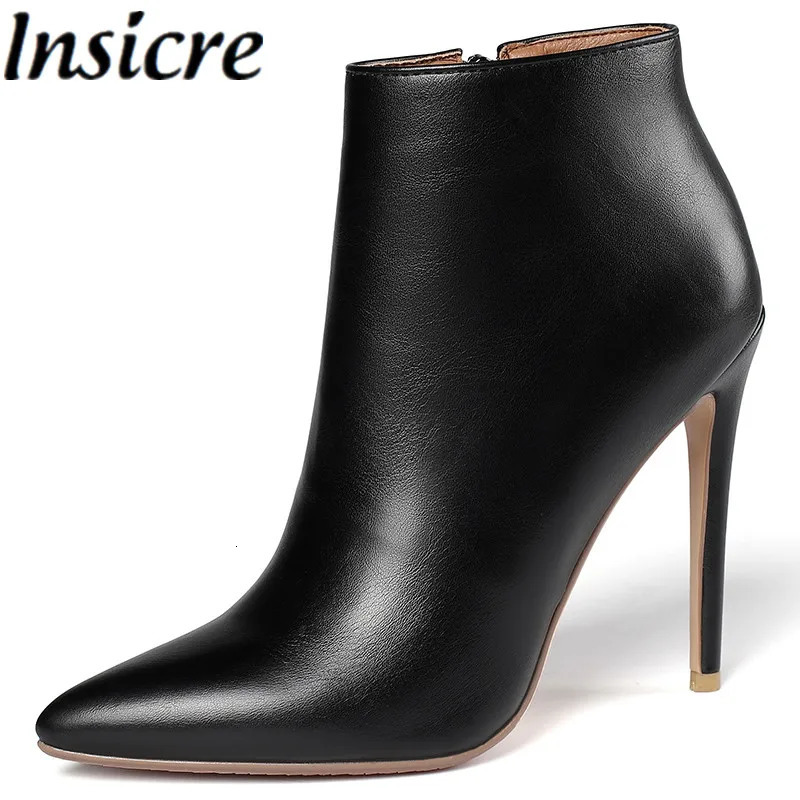 Insicre 2024 Classic Winter Shoes Thin Boots Pointed Toes Womens Ankle Boots Pu Leather Large Size 43 Zipper for Sale 240614