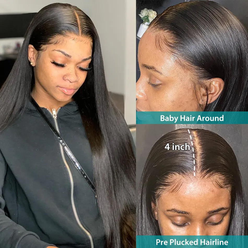 Wholesale 360 Lace Frontal Straight Human Hair Wigs Brazilian 28 30 inch Synthetic Front Closure Wig For Women