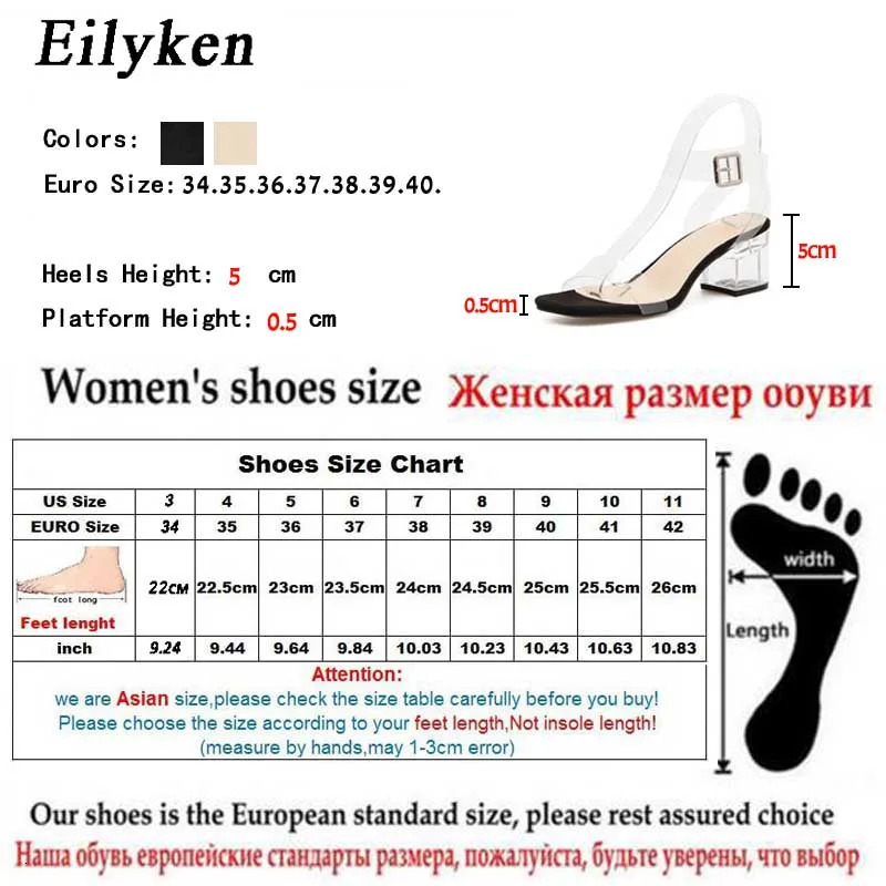 Eilyken PVC Jelly Sandals Women Crystal Open Toed Transparent Square Heel Slippers Zapatos 240615